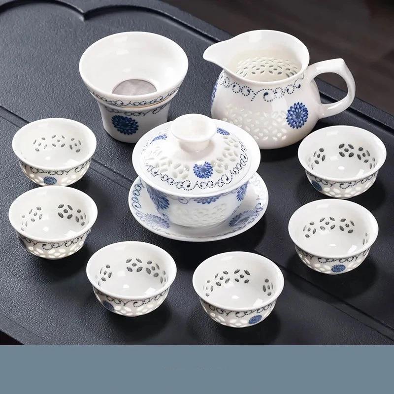 Porcelain Hollow Beehive Gaiwan Tea Set – Elegant Chinese Kung Fu Tea Cup with Lid