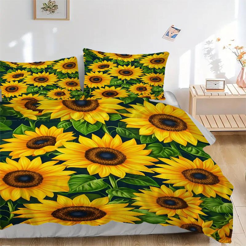 3pcs Bedding Set Sunflower Field Includes 1 Comforter + 2 Pillowcases, Without Pillow Inserts, Soft Comfortable,Bedding Set,a0909017