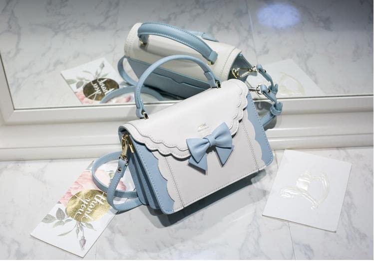 2WAY Schulter-Pochette-Tasche mit eleganter kleiner Umhängetasche Lolita PU Blau [JIANGBOMEI] Tasche, Handtasche, Schleife, Tasche, Student, Cosplay, Leder, Beliebt,