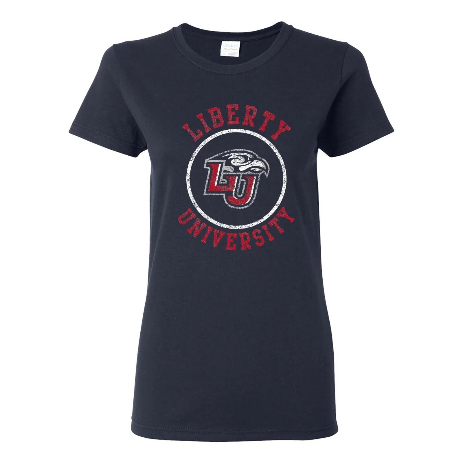 Liberty University Flames Distressed Circle Logo Womens T-Shirt - Navy 3XL