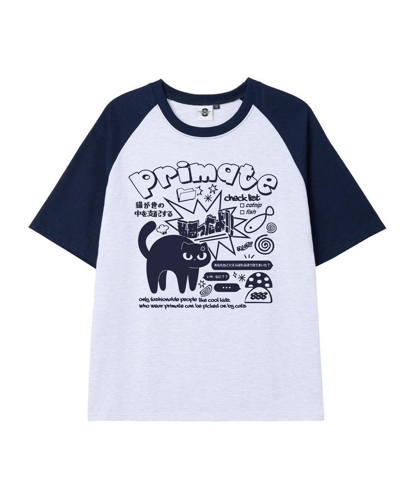 PRIMATE Mad Cat Oversized Raglan Short Sleeve T-Shirt 5 Colors