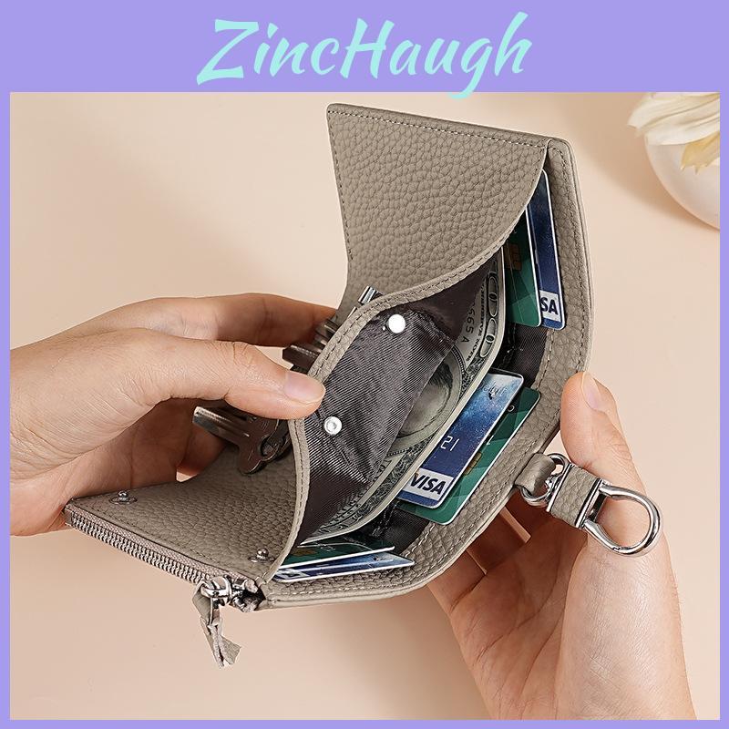 Genuine Leather Key Wallet With Zipper Coin Purse For Women Home Storage