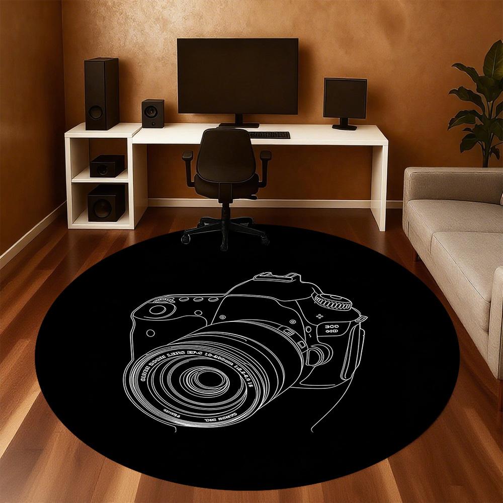 1pc Camera Lens Round Chair Mat Office Area Rug - Non-Slip, Floor Mat for Office, Bedroom, and Indoor Decor P127226