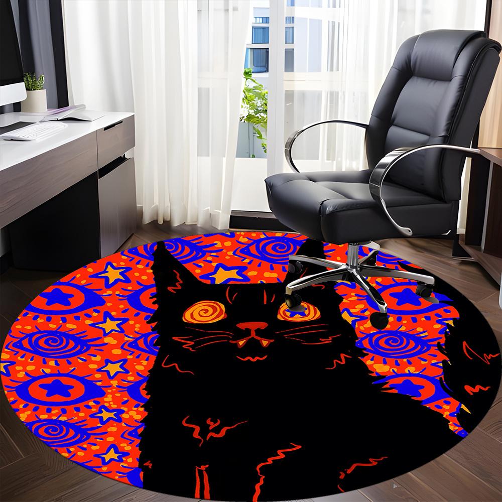1pc Psychedelic Cat Office Round Area Rug, Indoor Mat Suitable ForOffice, Under Office Chairs Bedroom Living Room Home Decor, Room Deco u04