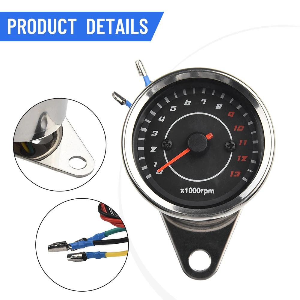 Motorcycle Tachometer 6.5cm Diameter DC 12V Stainless Steel Applicable To All Motorcycles LED Backlight 13K RPM Shift