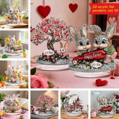 Easter Bunny Acrylic Table Sign 2D Flat Colorful Eggs Rabbit Decoration Home Living Room Valentine's Day