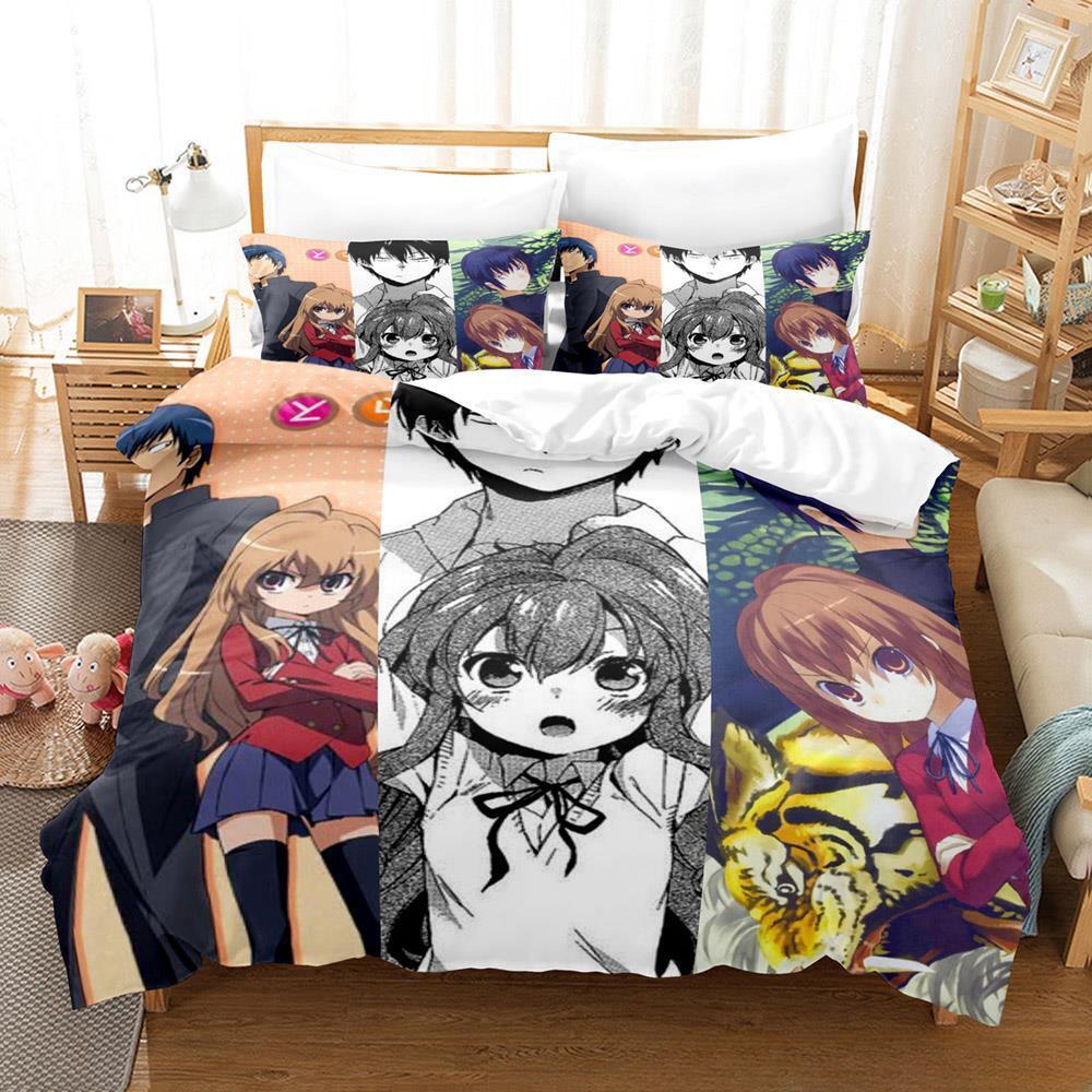 Toradora Bettwäscheset Einzelbett Twin Full Queen King Size Bettset Erwachsener Kind Schlafzimmer Bettbezugsets 3D-Druck Anime Bettlaken-Sets