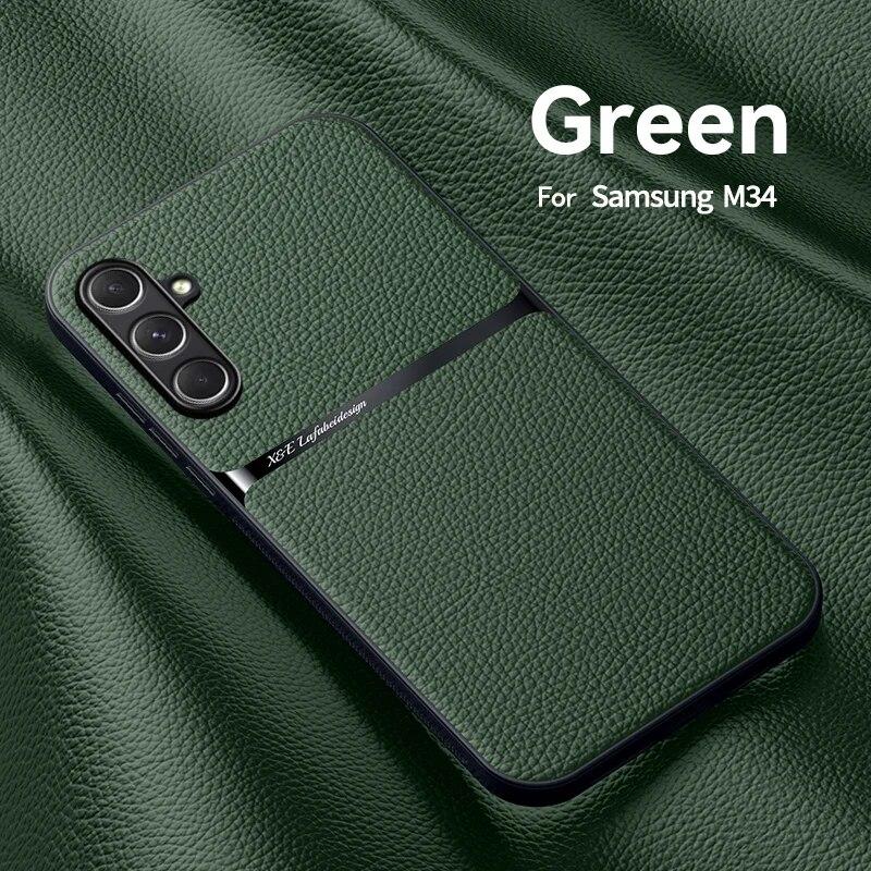 Pro Samsung Galaxy M34 5G Pouzdro Magnetický držák do auta Kožená Pouzdra na telefon Pro Samsung M34 M 34 5G SM-M346B Nárazuvzdorný zadní kryt
