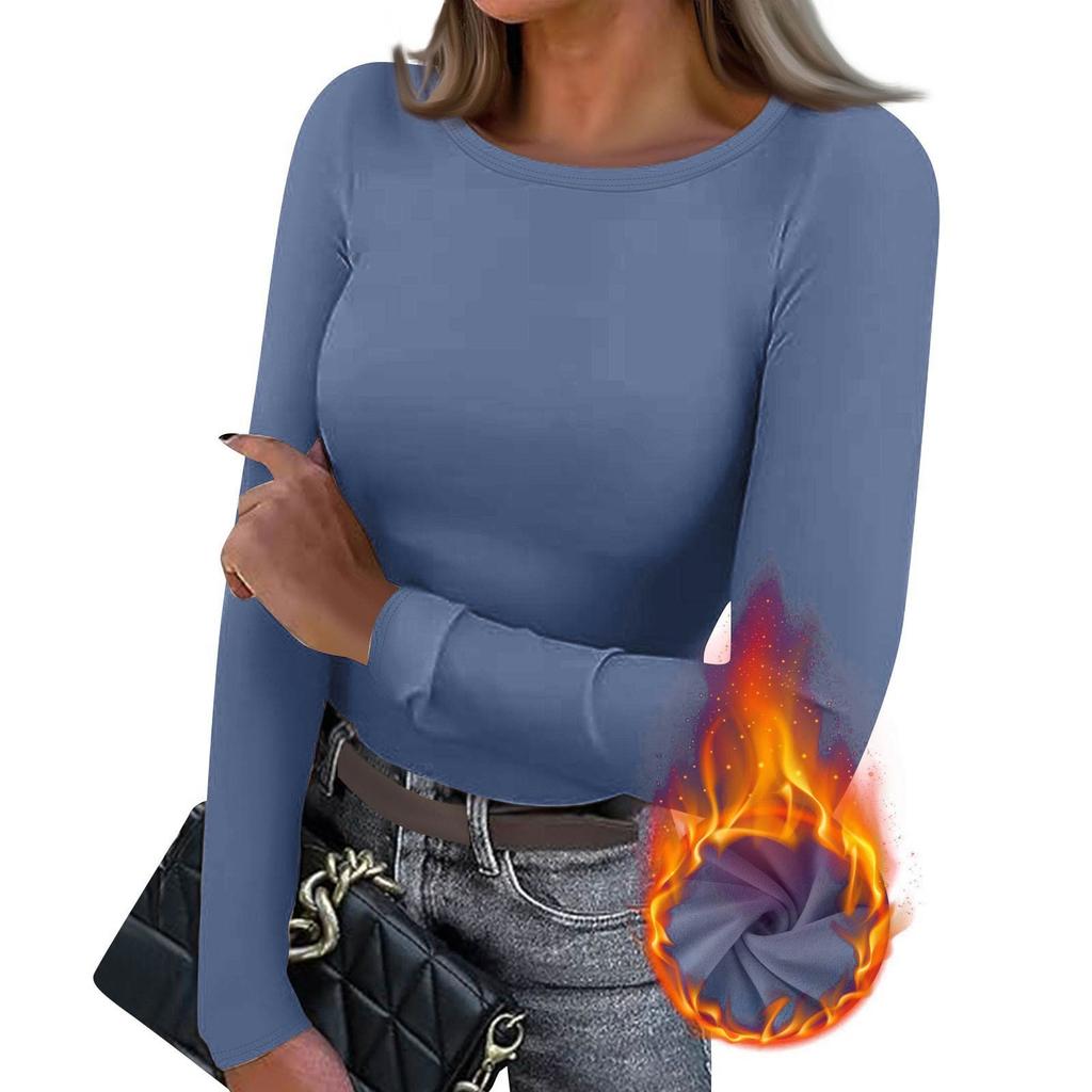 Women's  And Winter Slim Bottom T-shirt Fashion Casual Solid Color V-Neck Pullover Long Sleeve Top