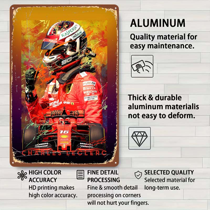 Charles Leclerc Rennfahrer Poster F1 Rennsport Metallschilder Wandkunst Wandbild Benutzerdefinierte Blechschilder für Wandkunst Dekoration Vintage Metallschild