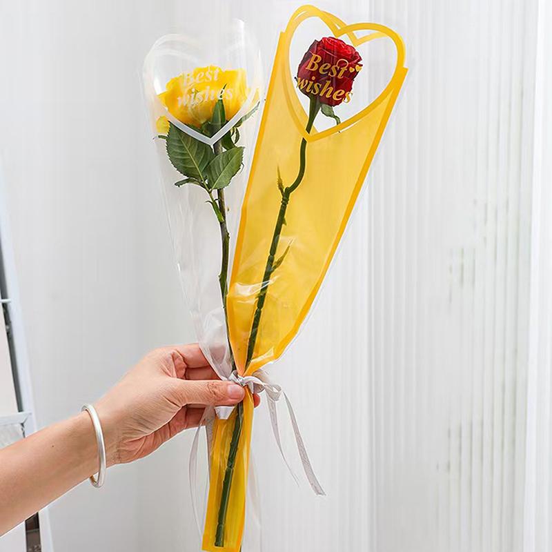 50Pcs Iridescent Single Rose Sleeves Diy Transparent Flower Wrapping Bag Floral Material Packaging Waterproof