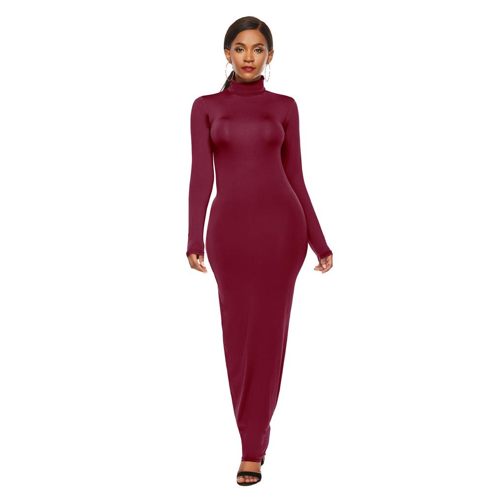 Mode Damen Sexy Partykleid Strickstil Langarm Rollkragen Winter Maxikleid Slim Arbeitskleidung Bürokleid