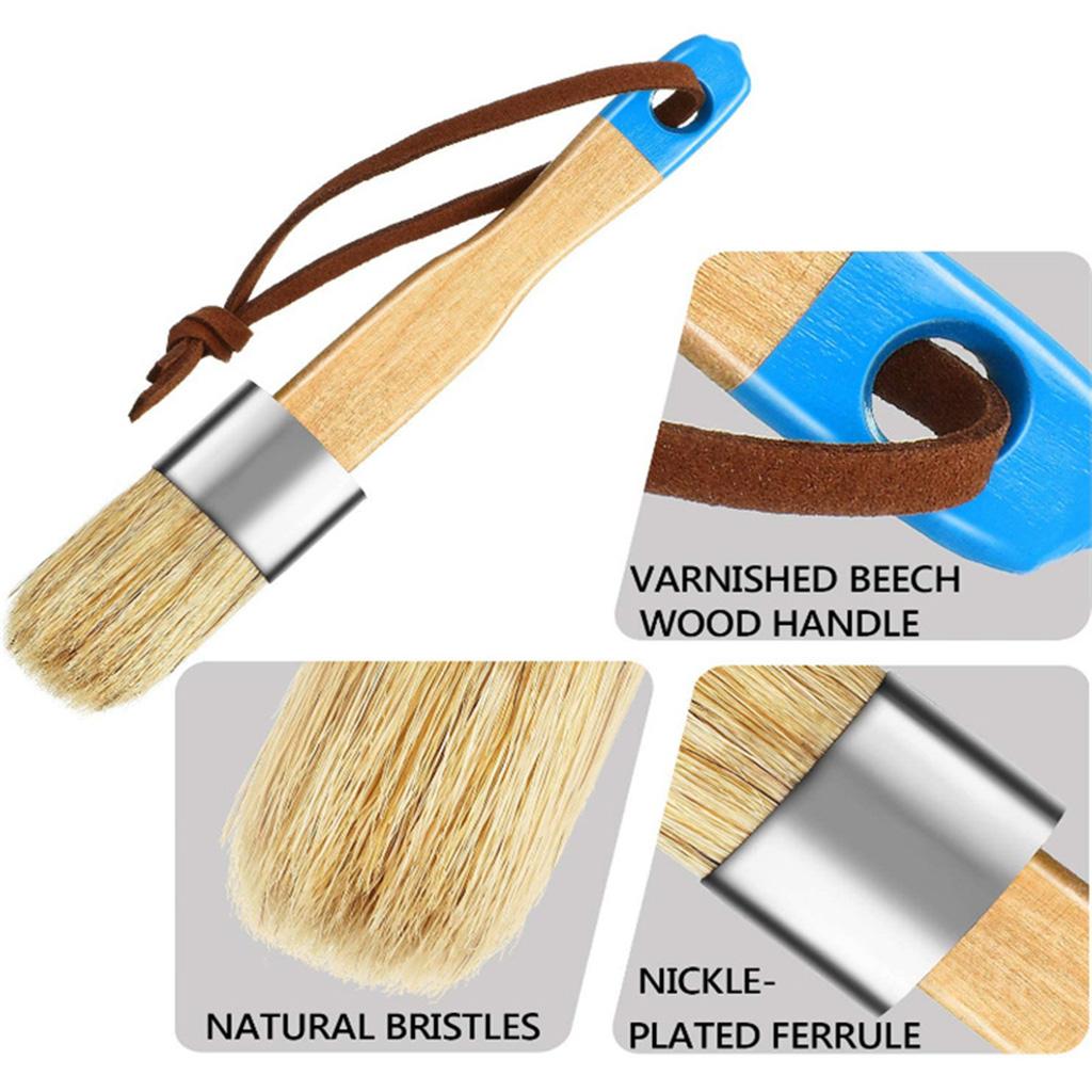 3 Stuks Ronde&Platte&Puntige Kalkverf Wax Kwasten Houten Handvat Natuurlijke Borstelharen Kwasten DIY Schilderen Waxen Gereedschap Makkelijk te Gebruiken