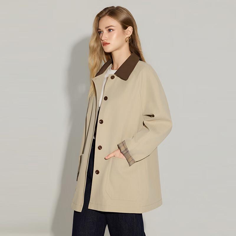 TaTu Women's Autumn/Winter Color-Block Loose Lapel Mid-Length Trench Coat
