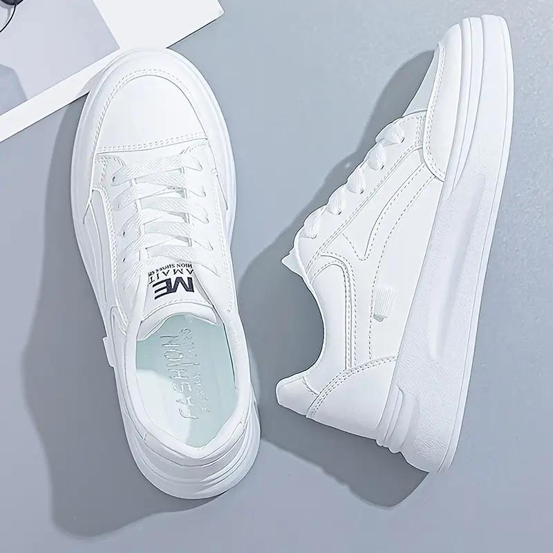 Dámské platformové skate boty, Všestranné boty se šněrováním a nízkým svrškem zvyšující výšku, Venkovní vycházkové bílé boty nadměrné velikosti