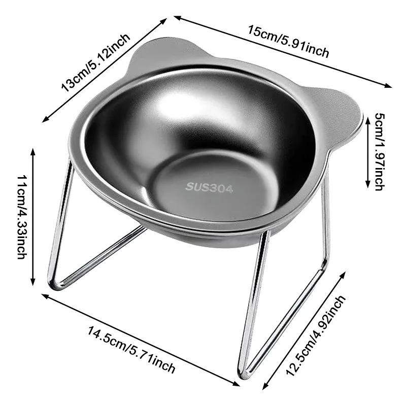 Stainless Steel Pet Bowl with Anti-cervical Spine Slant, Cat and Dog Dual Feeding Device