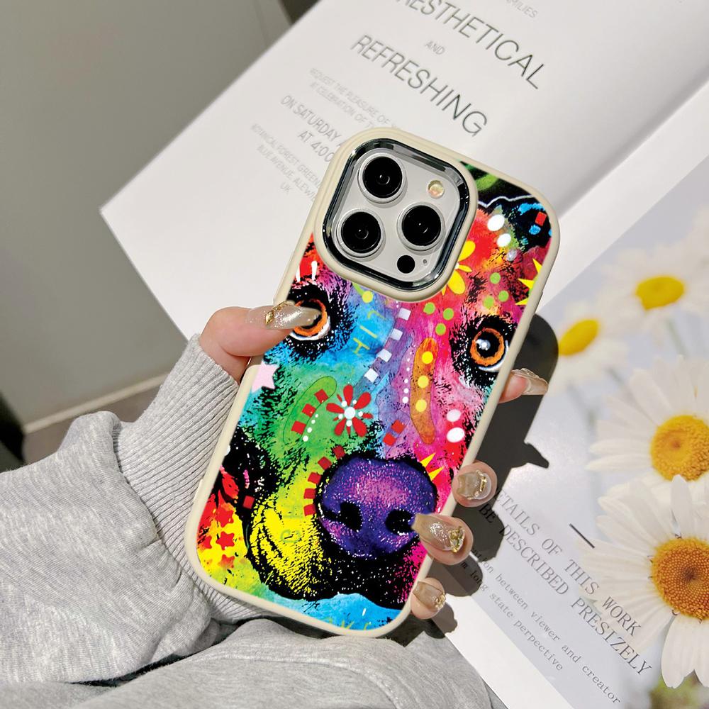 Ae76 Dog Color Doodle Design Art Phone Cases for Samsung A13 A32 A53 A04e A54 S23 S24 Ultra Infinix Hot 40i Huawei Metal Camera Protective Back Cover