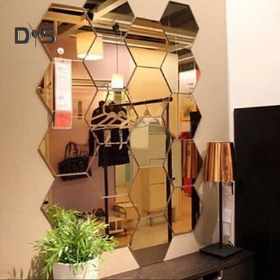 Sechseckiger, selbstklebender Wandaufkleber mit Spiegeleffekt, Wohnzimmer-Aufkleber, Dekor