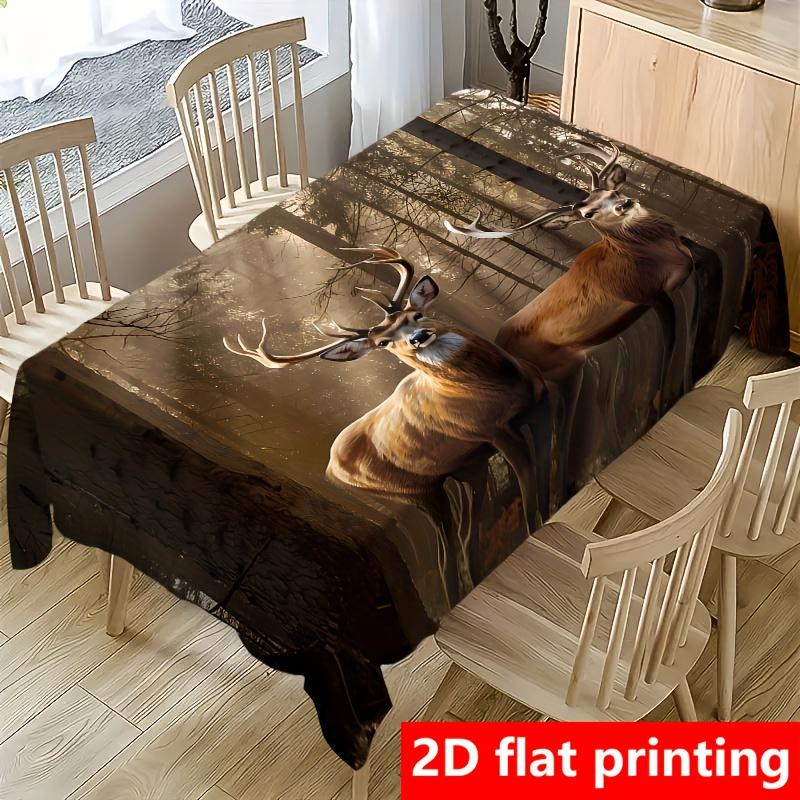 Ein rechteckiger Tischdecke - mit süßem Hirsch- und Waldtiermuster, geeignet für Picknicks, Camping und Hochzeiten