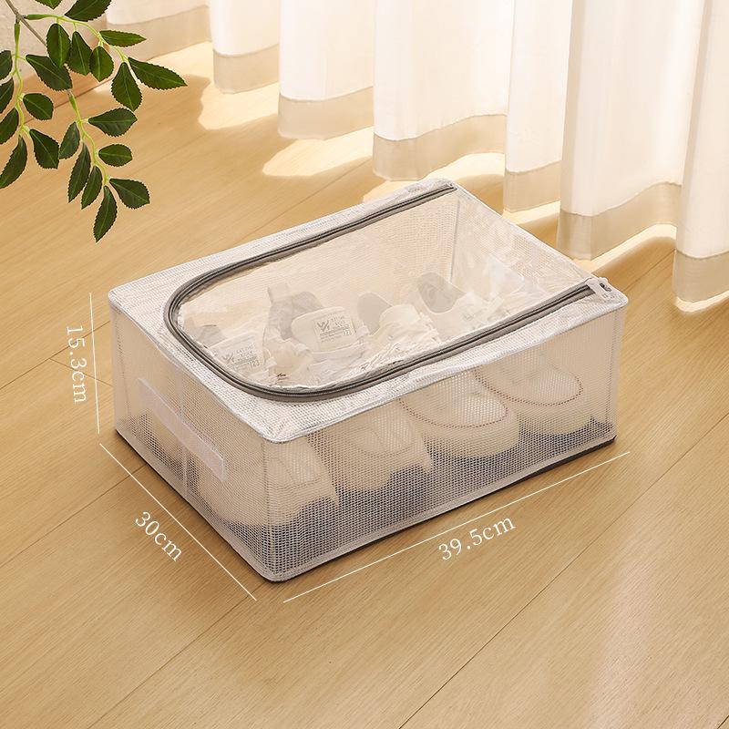 Waterproof PVC Foldable Underbed Shoe Box with Transparent Lid & Steel Frame
