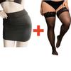 2PCS/SET Women High Waist Pencil Mini Skirts+Stockings Dress Set,Sexy Casual Wrap Hips Black Short Skirt and Pantyhose