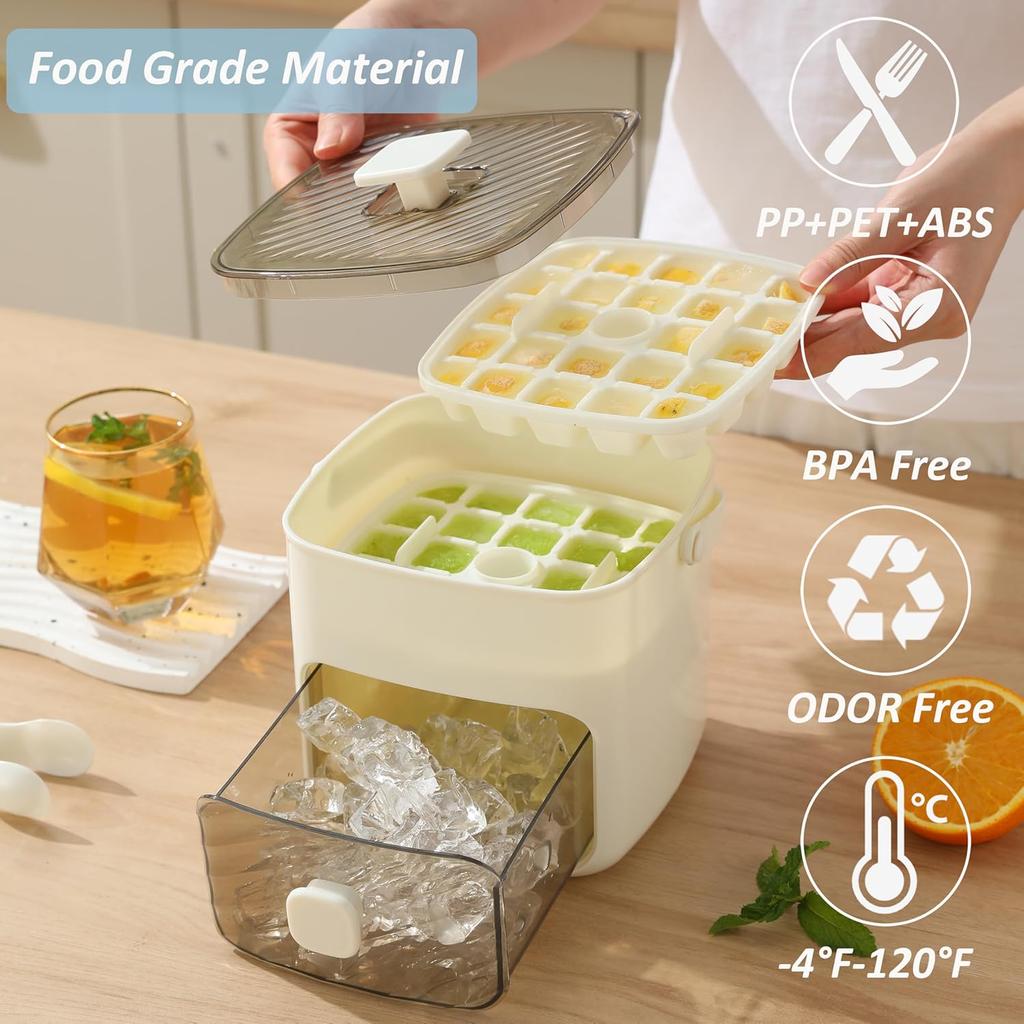 48-Cube Ice Maker Maker Cover Storage Box Popular Food Grade Plastic Refrigerator Ice Cube Mold Tool with Easy Press Cap