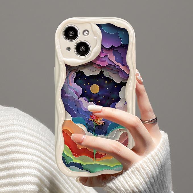 Applicable To Apple 15promax Mobile Phone Case Iphone14plus Oil Painting Colorful Cloud Flowers 13/12 Silicone Soft 6