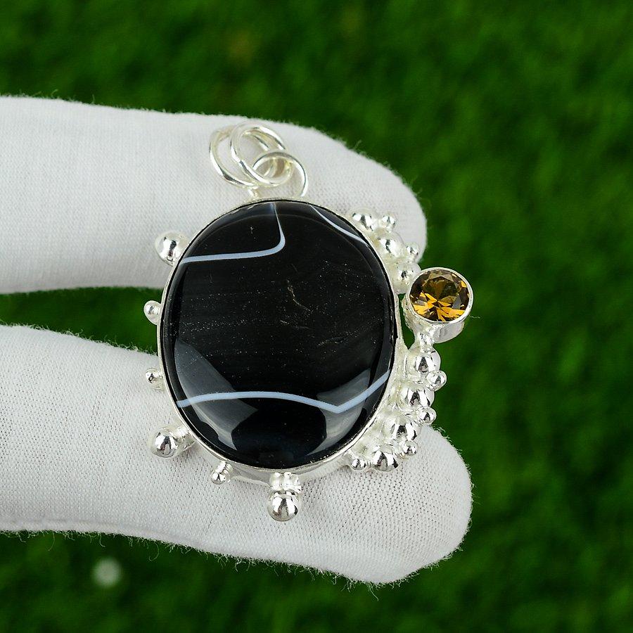 Gift For Women Pendant 925 Sterling Silver Natural Botswana Agate Gemstone
