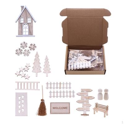 1/12 Puppenhaus Weihnachtsszene Dekor Tischplatte Leben Rollenspiel Spielzeug Holz Elf Fee Tür DIY
