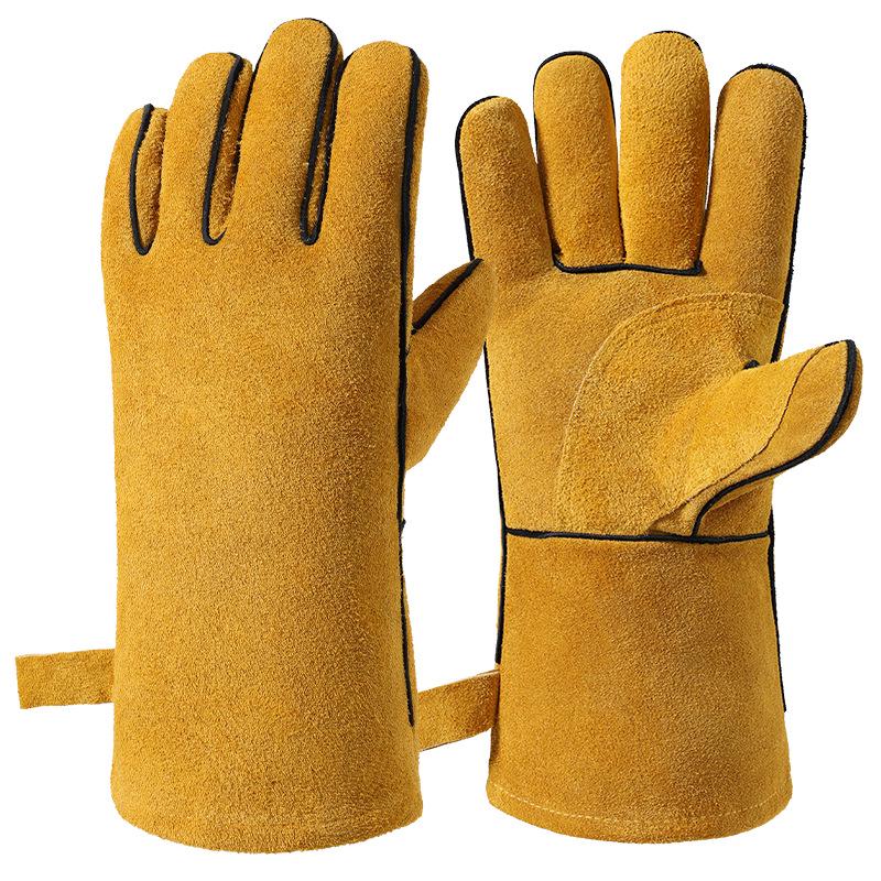 Heat-Resistant Cowhide BBQ Gloves: Flame Retardant, Anti-Scald, Long Oven Gloves for Camping & Barbecue