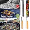 Non-Stick Kabob Grill Basket Carbon Steel with Wood Handles Portable BBQ Grilling Basket Outdoor Roasting Meat Accessories