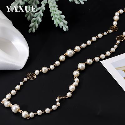 Fashion Glass Pearl Long Sweater Chain Necklace for Women, Versatile Elegant Jewelry