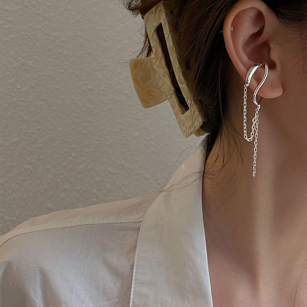 Tassel Irregular C Shape Punk Korean Ear Cuff Dangle Earrings Clip On Earrings Women Ear Clip