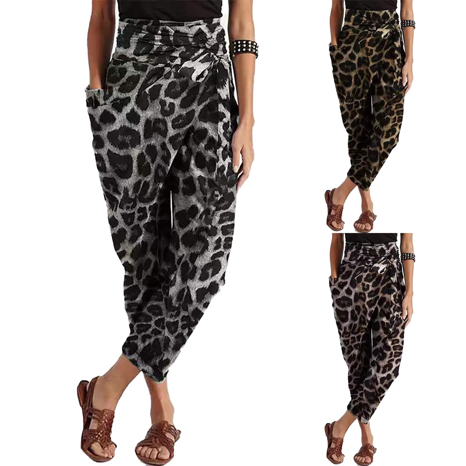 

Женские повседневные брюки с эластичной резинкой на талии, свободные брюки с леопардовым принтом XXXL чёрный