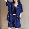 Sweet wind polka dot cotton and silk pajamas women's summer short-sleeved shorts lapel thin can be worn outside loungewear high-end suit