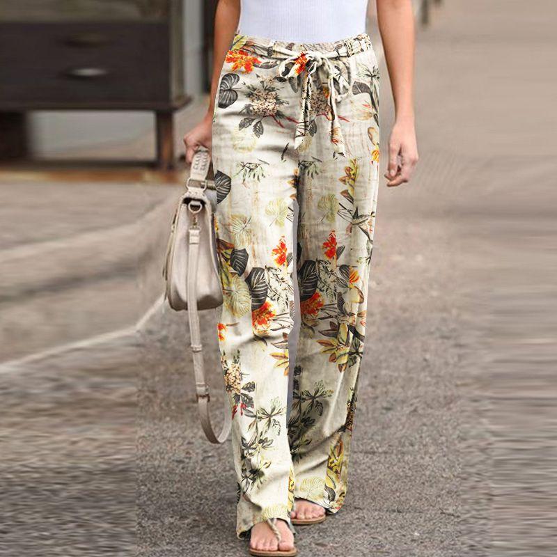 

Cotton and Linen Elastic Waist Print Pants Print5 4XL