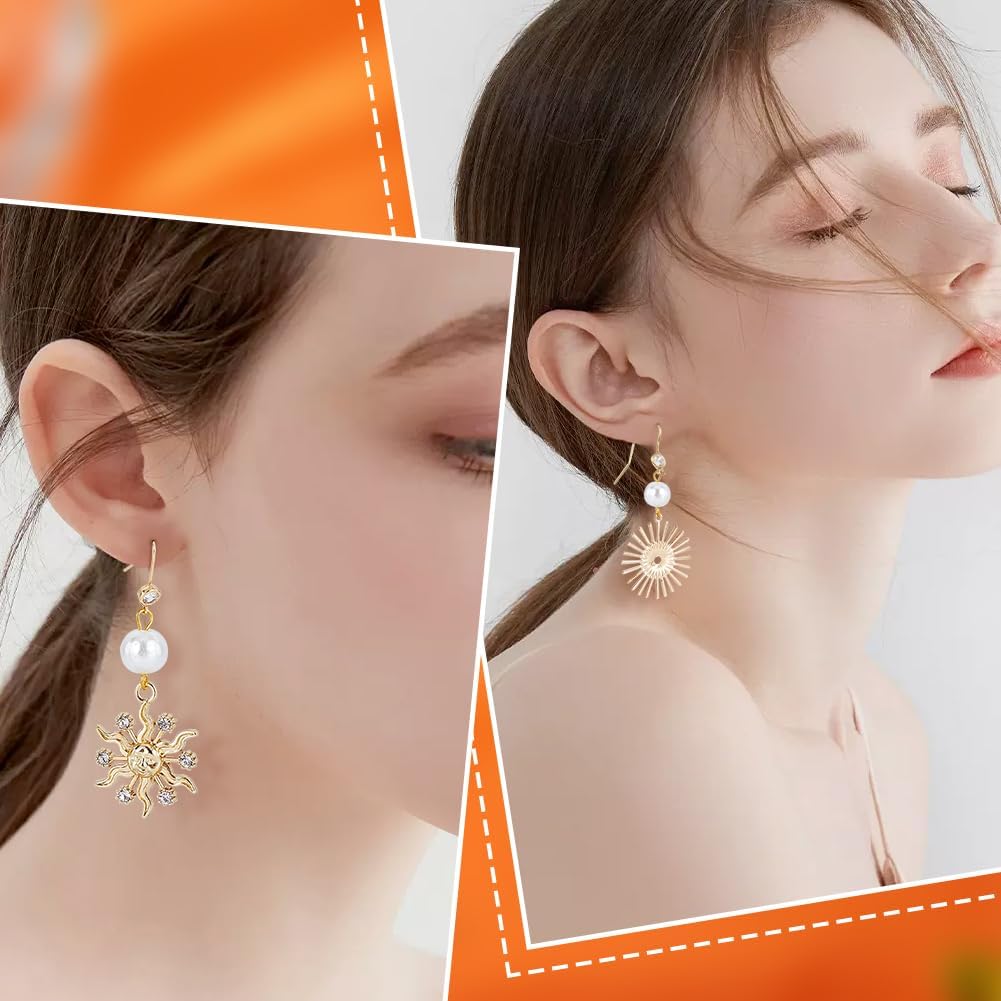 Beebeecraft 16Pcs 2 Sizes Cubic Zirconia Earring Hooks 18K Gold Plated Ear Wire Fish Hooks with Loop Round Rhinestone Earring Components for DIY