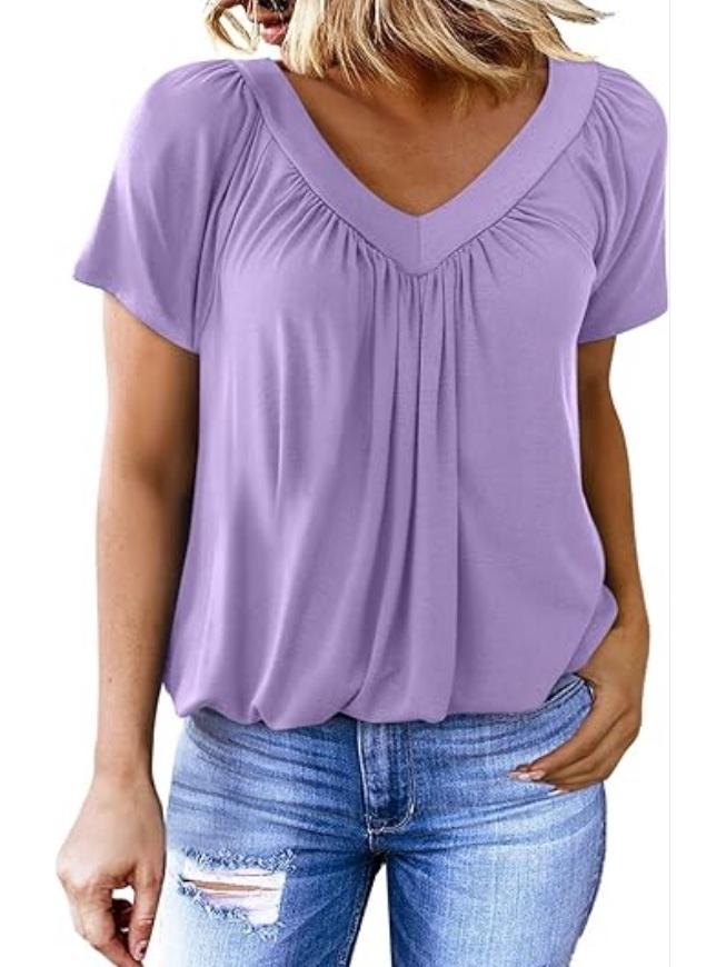 2025 V-Neck Raglan Sleeve Ruffled Casual T-shirt