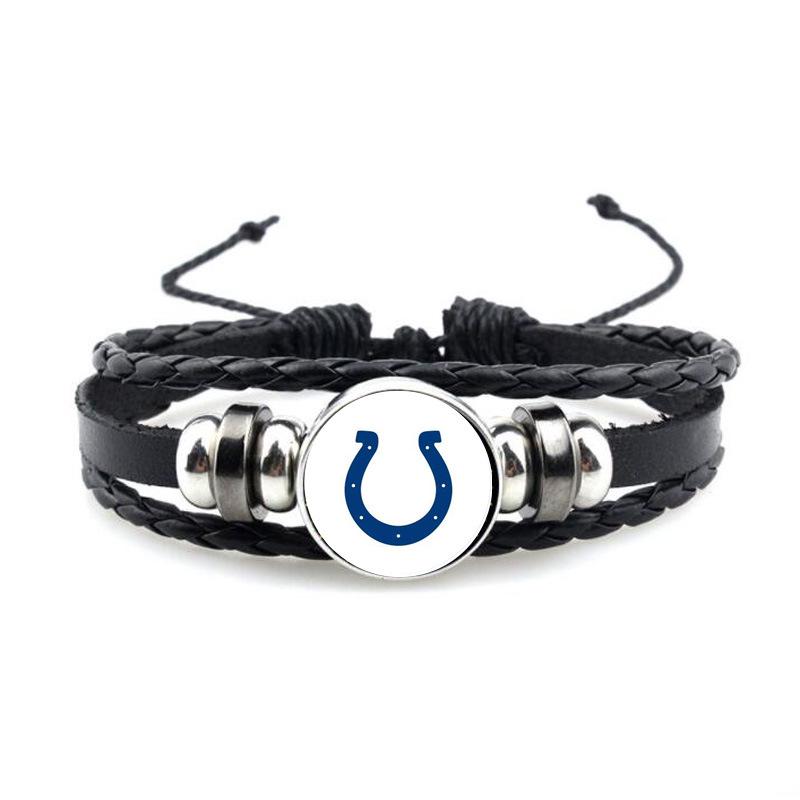 NFL 32 Teams Schwarzes Vintage-Leder-Football-Armband mit Zeit-Edelstein