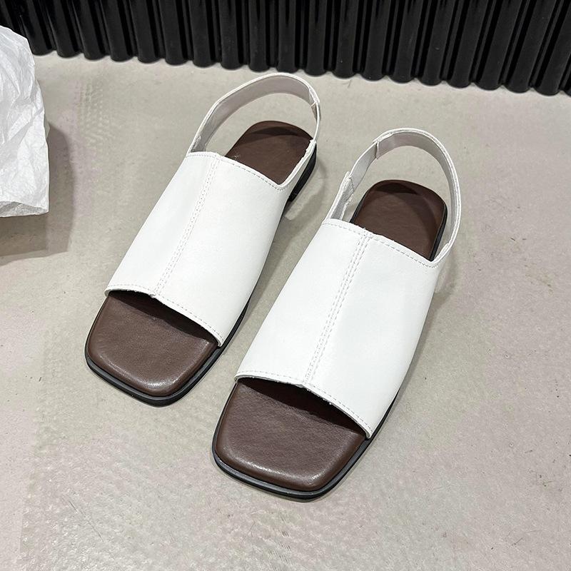 South East Asia Foreign Trade Large Size Elastic Band Flat Bottom Square Head Sandals Women's New Outer Wear Open-toed Beach Cool Slippers