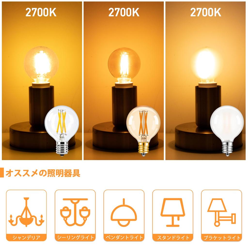 E17 LED Edison Light Bulb Dimmer Compatible 4W To 40W 2700K Bulb Color Filament Light Bulb 340lm Milky White Retro G50 Mini Ball Bulb PSE Certified