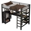 Cama de hierro, litera, adecuada para niños y adolescentes, mesa y armario, compartimentos de almacenamiento, escalera de 5 peldaños, hierro+tablero de partículas, negro, 90x200cm