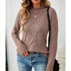 Suéter de punto trenzado de color liso para mujer con detalle de calado de rejilla, top de cuello redondo para pullover