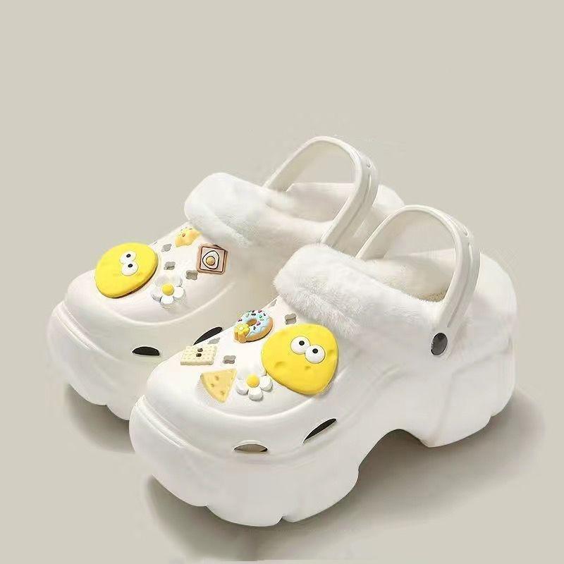 Plus Velvet Cotton Hole Shoes Women's Autumn and Winter Inner Liner Outer Wear Increased Thick-soled Woolen Cotton Slippers