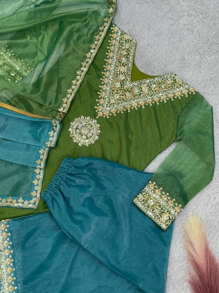 Bollywood Party Wear Salwar Kameez Indian Designer Soft Twill Net Silk Salwar Suit Palazzo Set