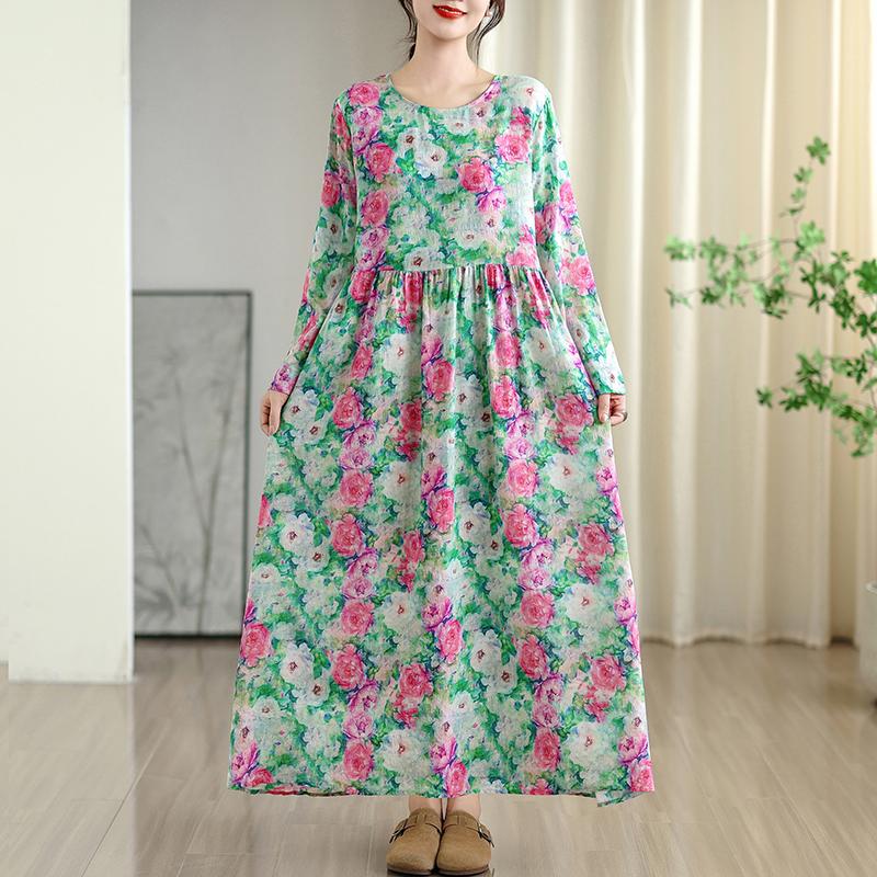 Long sleeve plus size cotton vintage floral new in dresses for women casual loose spring summer autumn dress