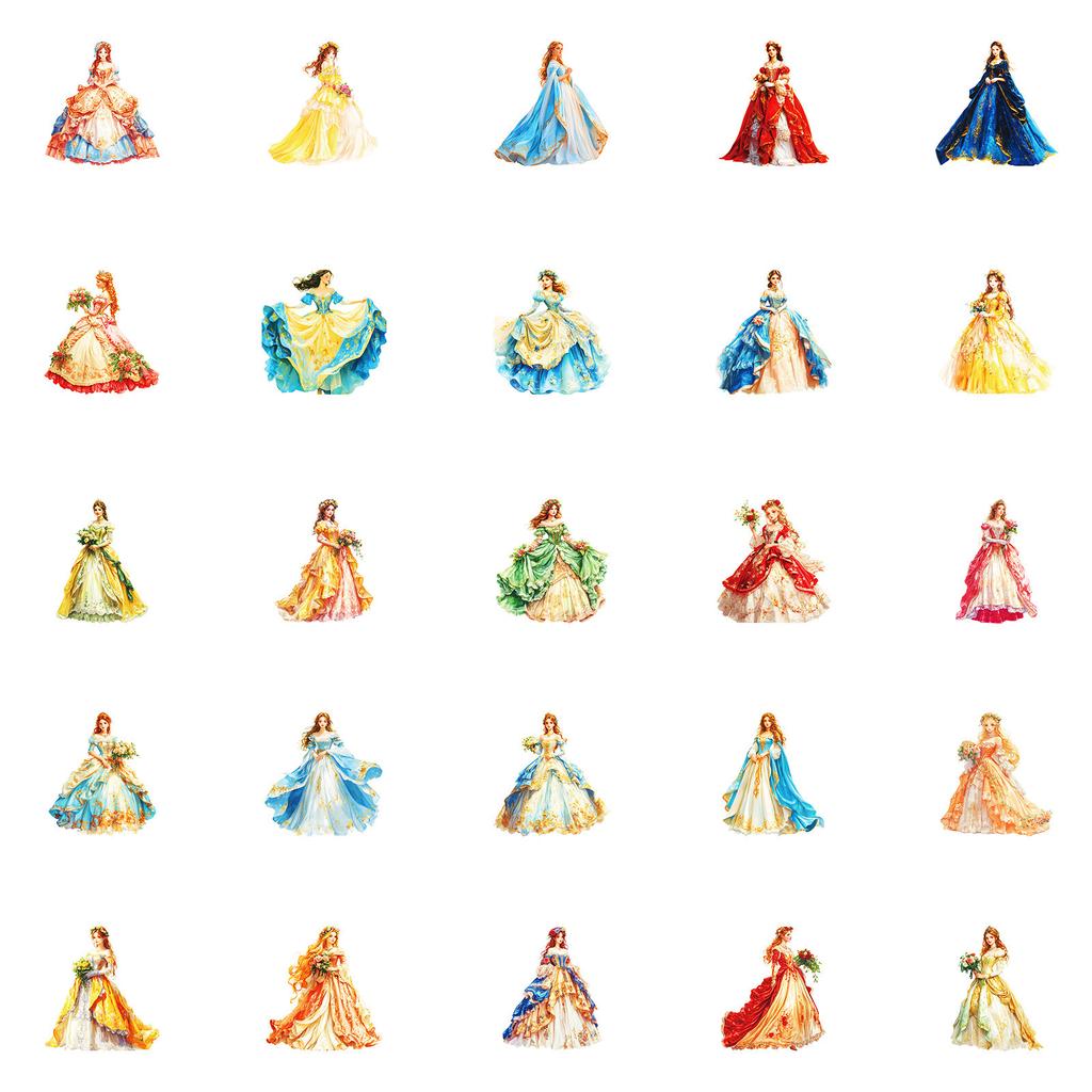 50 High-end Princess Skirt Stickers European Style Retro Banquet Skirt DIY Handbook Mobile Phone Water Cup Waterproof Stickers Paper