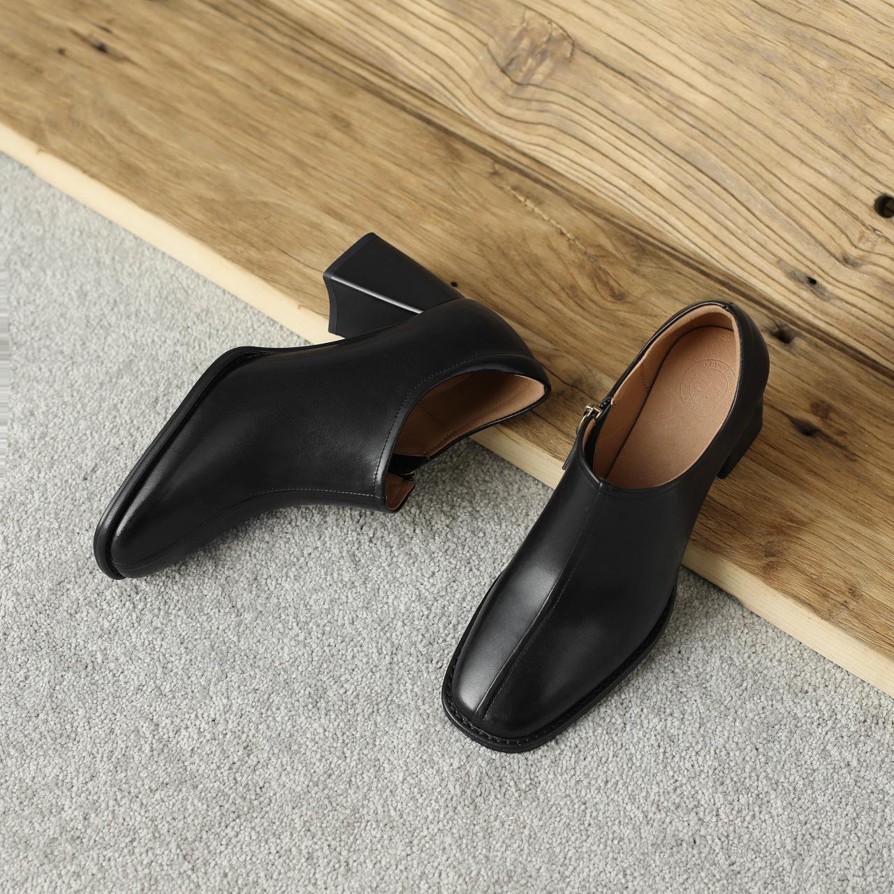 

Ретро коричневые ботинки челси квадратный толстый каблук маленькие кожаные туфли с юбкой короткие ботинки средние ботинки женские французские ботинки с глубоким носком 39 чёрный