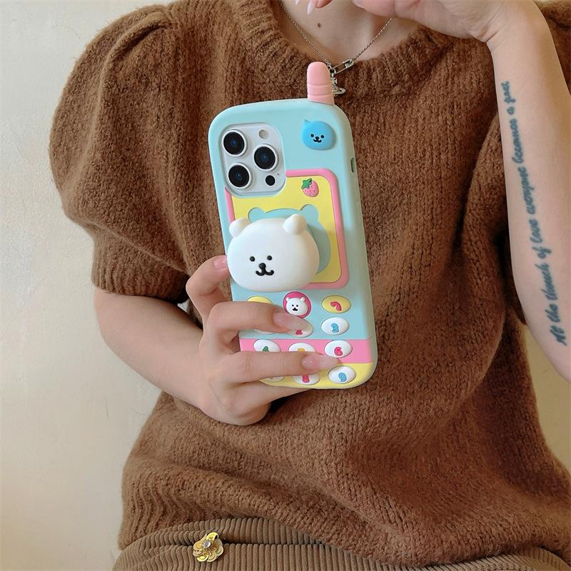 iPhone17promax cute cartoon big brother self-deprecating bear holder apple 16 silicone phone case 15