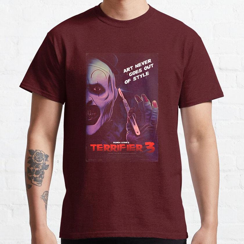 Terifier fan art poster horror movie killer clown scary evil halloween costume slasher film 100 cotton printed t shirt for Unisex